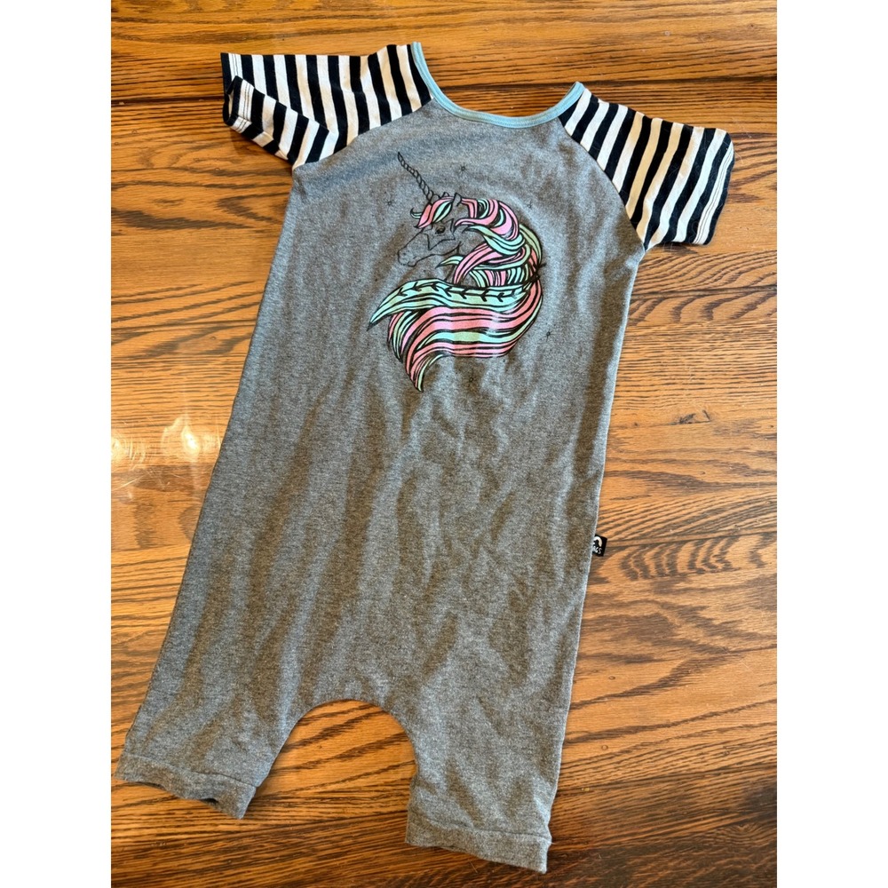 RAGS Romper Kids 3/4 Gray Unicorn Striped Short Sleeve Raglan Jumpsuit
